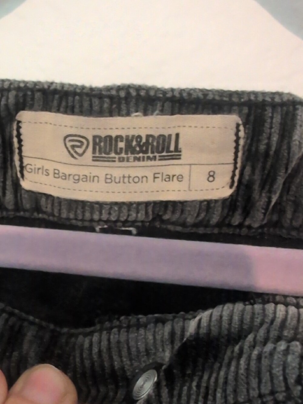 Girls Rock And Roll Denim Charcoal Gray Flared Corduroy Pants - Picture 6 of 6